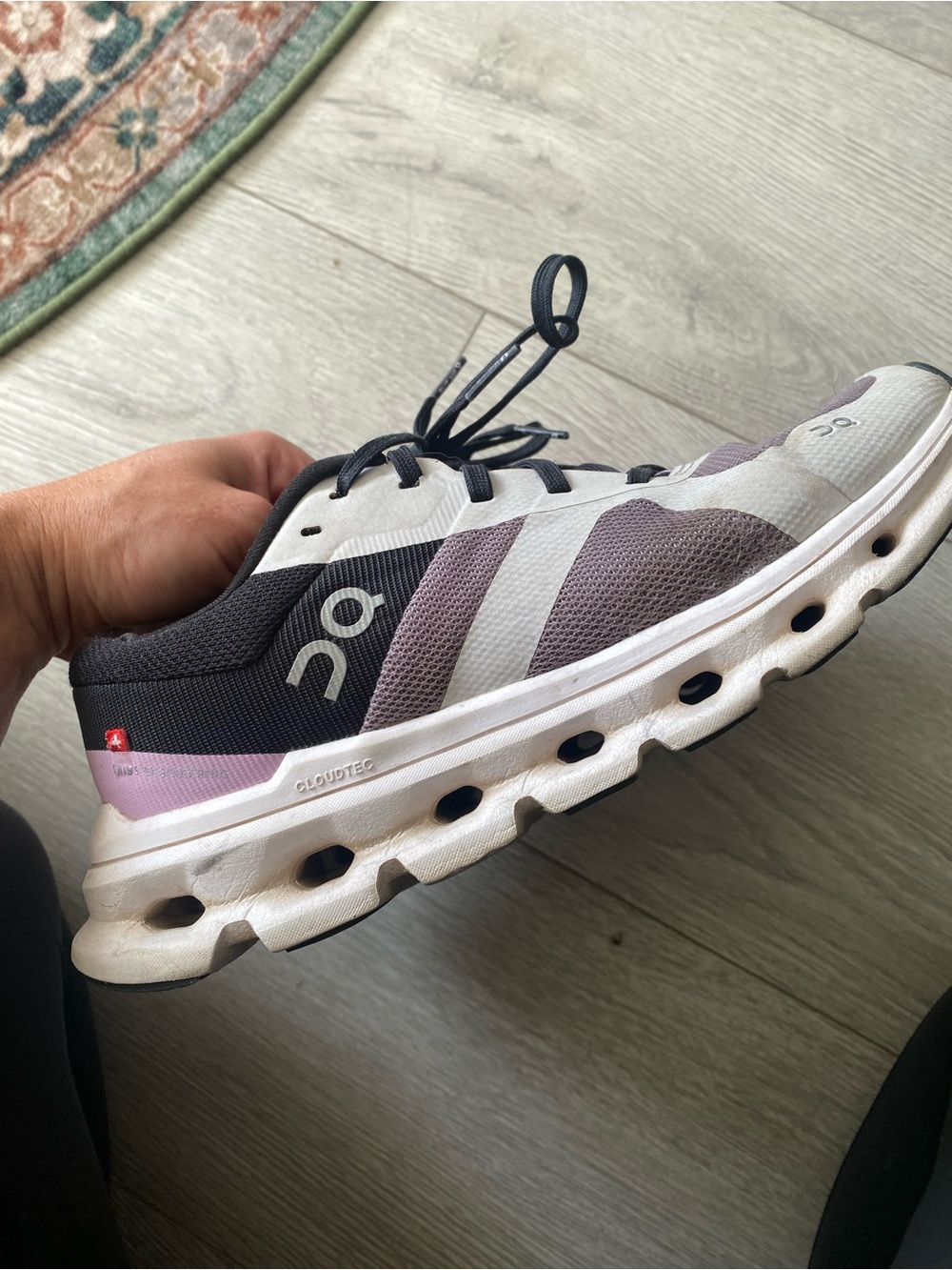 On Running Women’s Running Shoe in White, Black & Lavender